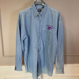 Kansas State Vintage Denim Button Down Shirt Men's XL 90s Powercat WIldcats